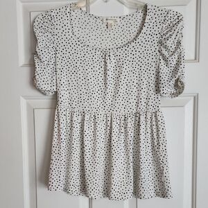 Monteau White Blouse with Black Dots